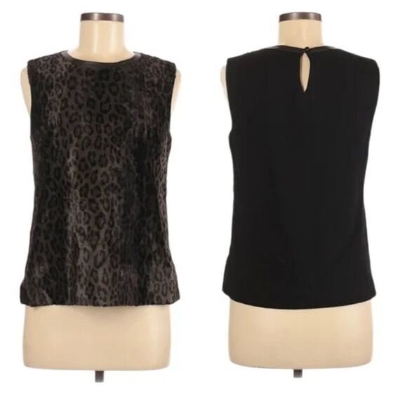 MILLY Leopard Faux Fur Wool Leather Top 8 - Picture 1 of 7